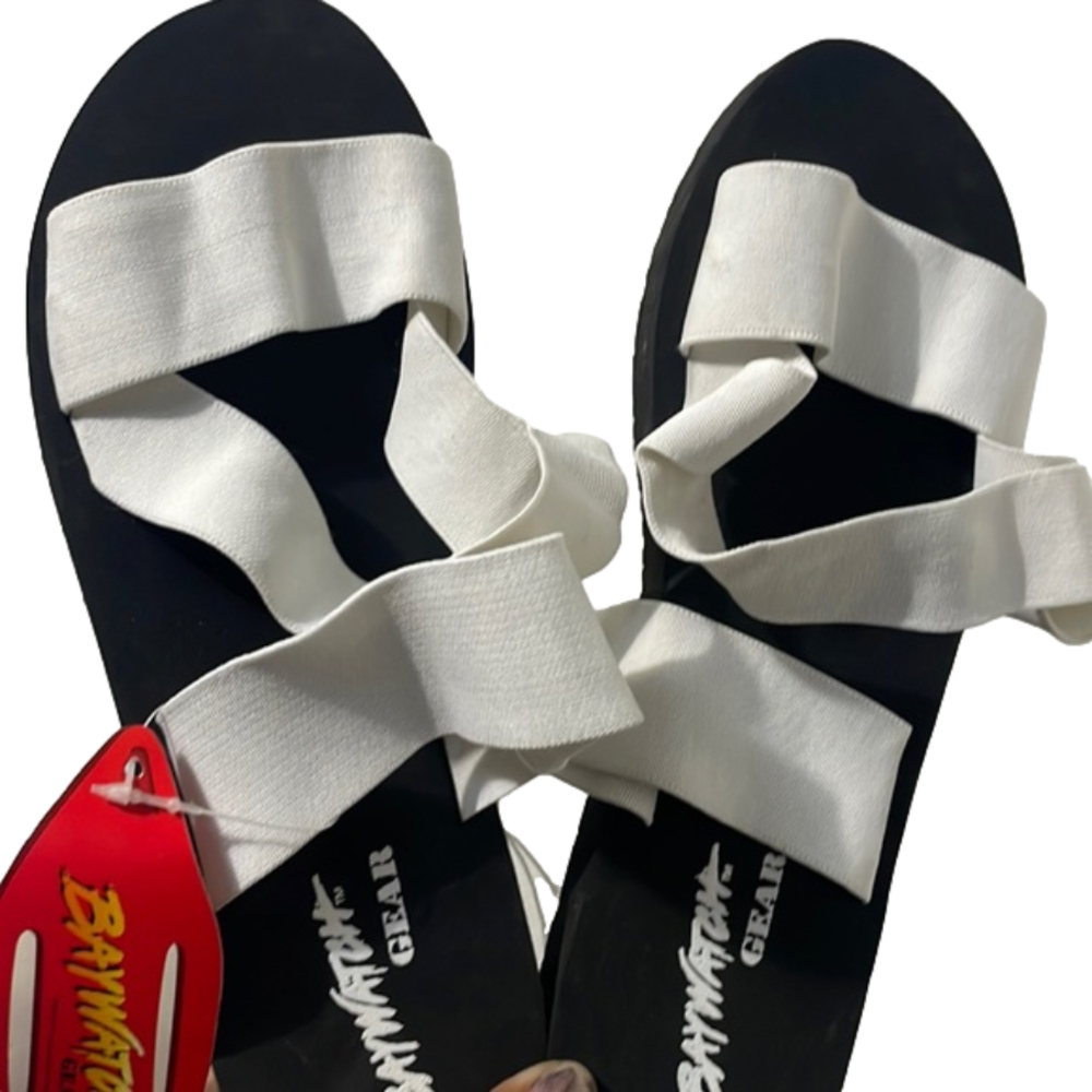 Vintage 90's Baywatch Gear Black Sandals with White Elastic Straps Women Size 10